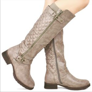 New! Margo Khaki Quilted Knee High Moto Ridin Boot
